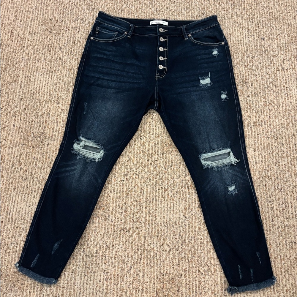 KanCan Dark Blue Button Fly Distressed Skinny Jeans Size 32